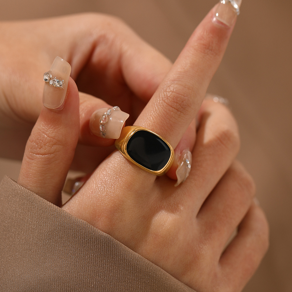 SUNIBI-Anillo cuadrado Vintage de concha para mujer, de acero inoxidable, Color oro blanco, anillo grande y grueso, accesorios de joyería para , para cena