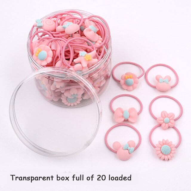 20 teile/los Mädchen Kawaii Elastische Haar Bands Headwear Scrunchies Gummibänder Stirnbänder Haar Zubehör Neue Geboren Baby Haar Band: plastic box pink