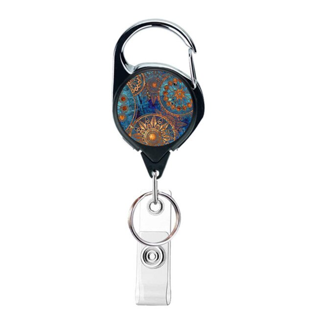 1 PIÈCES Rétro Mandala Boussole Corde Lanière D'insigne Clip Porte-clés Nom Porte-Étiquette Porte-clés Carte Enrouleur De Cordon Rétracter Tirer Porte-clés Recul: Vintage mandala