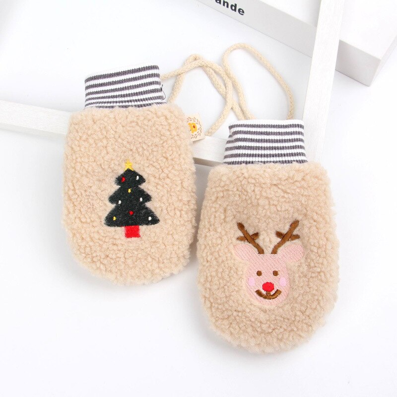Winter Weihnachten Neue kinder Verdickt Warme Handschuhe Für Mädchen Und Jungen Lamm Samt Handschuhe Kinder Tasche Finger Handschuhe: Light gray