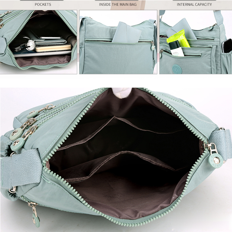 Bolso de hombro para mujer, bandolera de nailon resistente al agua con múltiples bolsillos para ocio