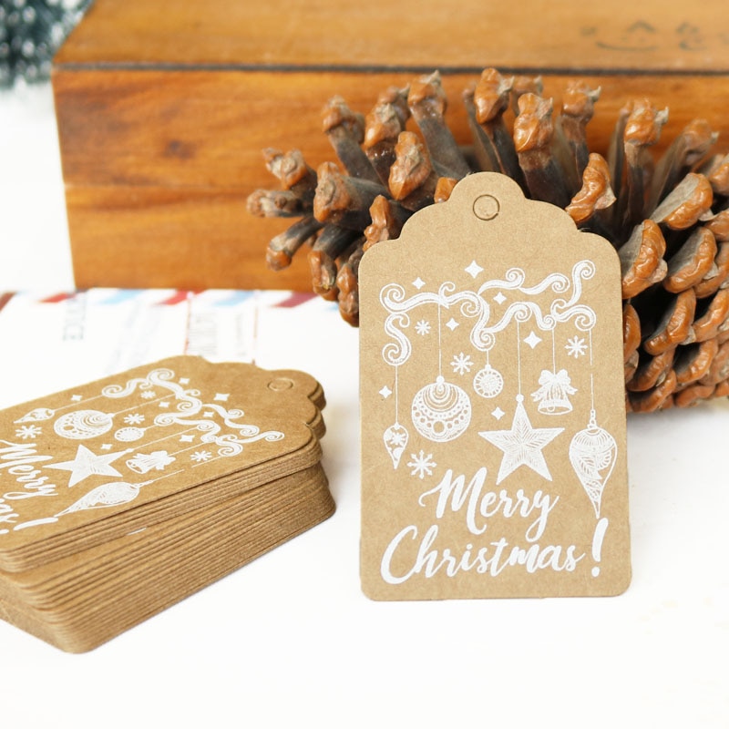 50 stk gør-det-selv kraftmærker glædelig jul etiketter indpakningspapir hængemærker julemanden papirkort tilbehør til julefest
