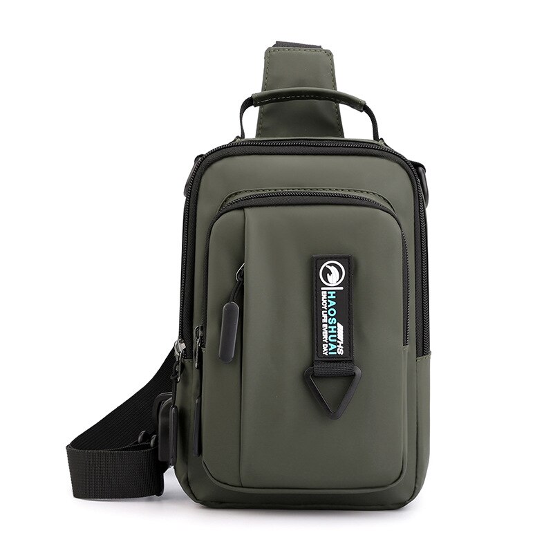 Male Shoulder Bag USB Charging Crossbody bags Men Anti Theft Messenger Bags Chest Bag Waterproof Nylon Men Black Bag Casual: Army Green