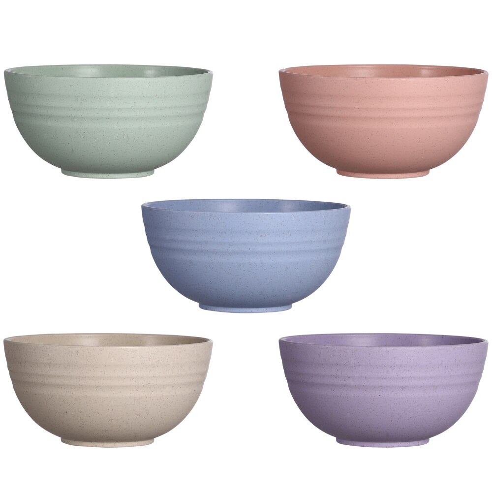 Hemoton 5Pcs 12Cm Tarwe Stro Slabakken Onbreekbaar Mixing Bowls Herbruikbare Vaatwasser En Magnetron Veilig Soep Kommen Voor thuis Kitc: Default Title