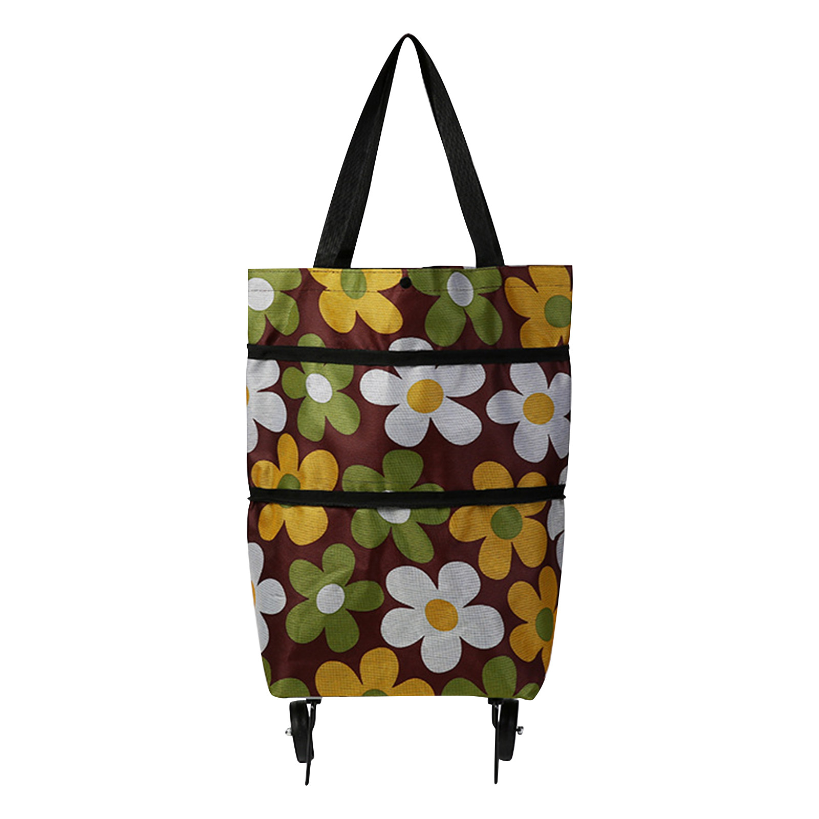 2-in-1 Foldable Shopping Cart Bag-Convertible Wheeled Trolley To Shoulder Bag Waterproof Oxford with Stand for Grocery/Market: Burgundy