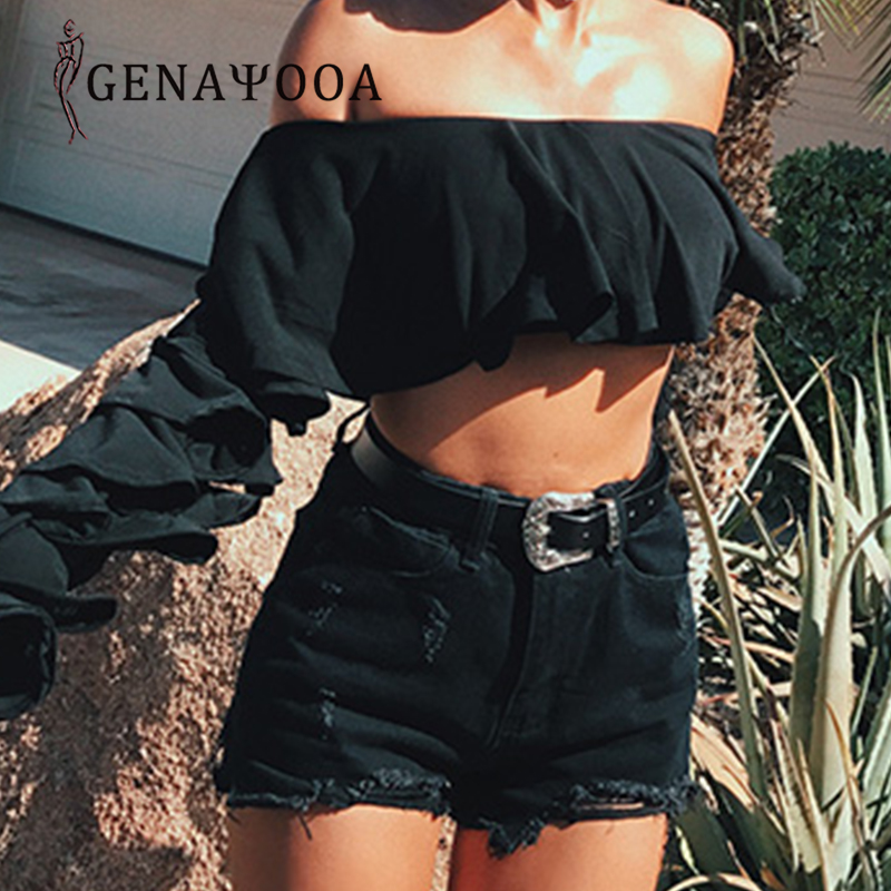 Pantalones cortos de verano para mujer, pantalones cortos de mezclilla, pantalones cortos de cintura alta, Casual, ajustados, negros