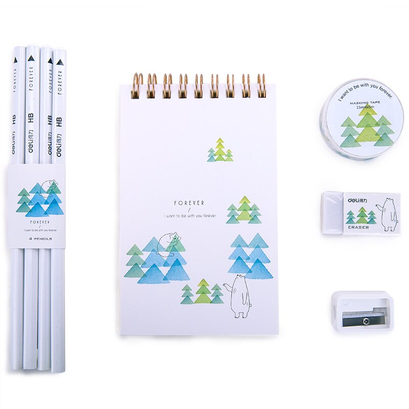 Student Stationery Set Primary High School Cute Cartoon Children's Notebook Pen Tape Eraser Pencil Sharpener