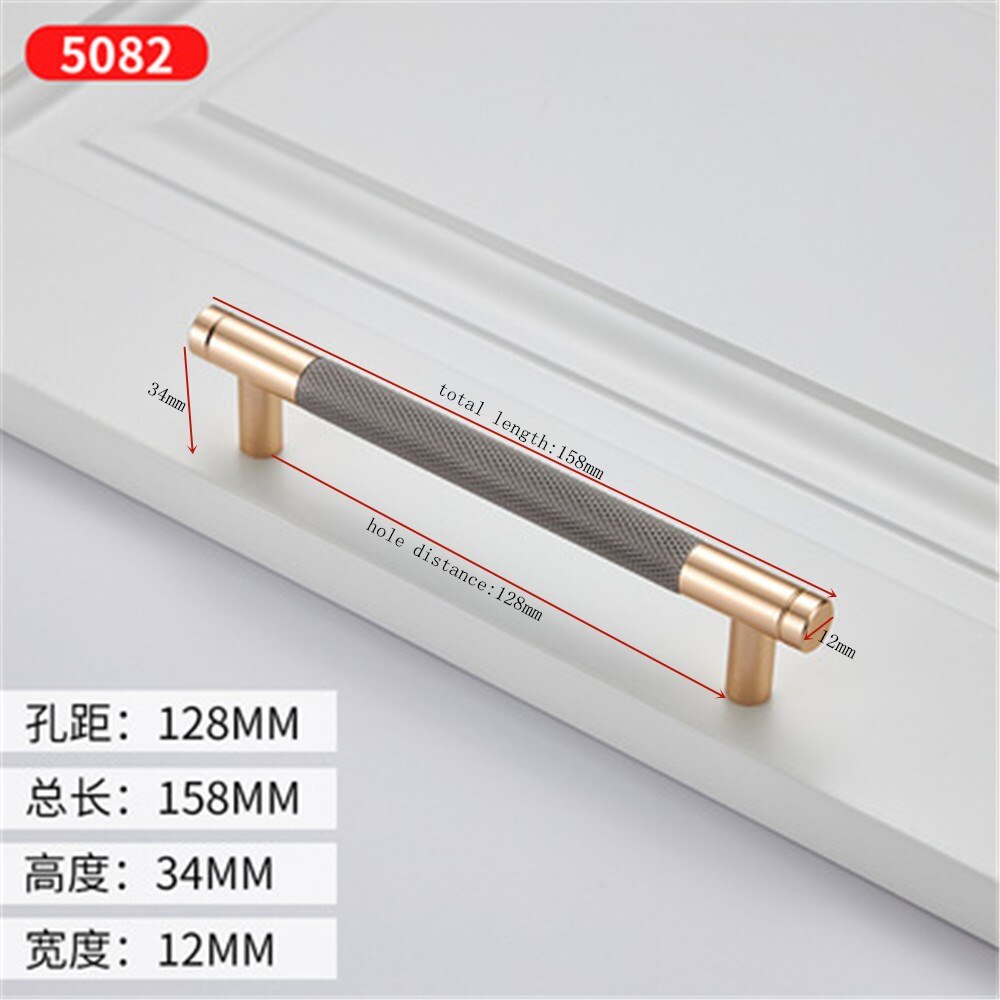 1pc Aluminum Alloy Contrast Gold Door Handle Wardrobe Kitchen Cabinet Drawer Spliting Handle Furniture Handle Modern Hardware: 128mm