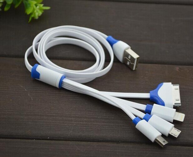 4 in 1 Flat Noodle USB Cable 30Pin+8Pin+5Pin Micro USB+Note 3/S5 Cable for Samsung/HTC/Xiaomi/Huawei for iPhone 4/4S/5/5S/6 Plus