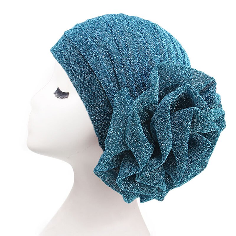 Sombreros para hiyabs para mujer árabe africana turbante elástica ropa Islam gorro para la cabeza señoras pelo accesorios musulmán gorros con bufanda: Lake blue