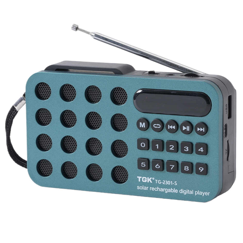 Digital Radio Speaker Music Player Bluetooth-Compatible Solar Charging/Rechargeable Battery Operated MP3 Player Built-in Speaker: Blue