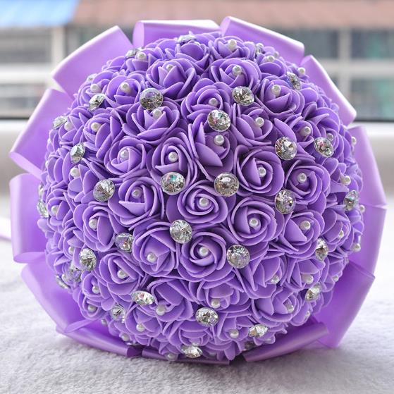 Ramo de flores artificiales para dama de honor, hermoso ramo de flores de boda, blanco, marfil, azul, rojo, cristal, ramos de novia: 02