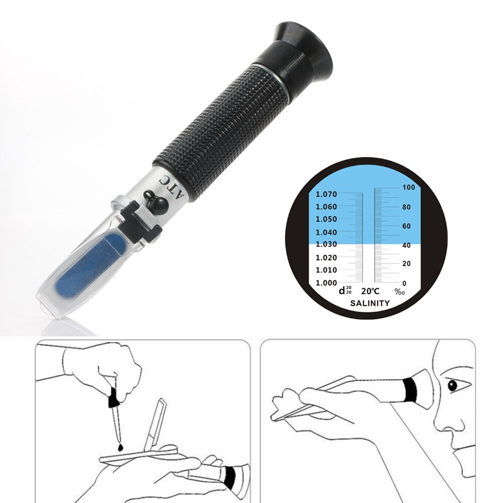 Portable Handheld ATC Salinometer Seawater Salinity Refractometer with 0-100% Measuring Range 1.00-1.07 Specific Gravity