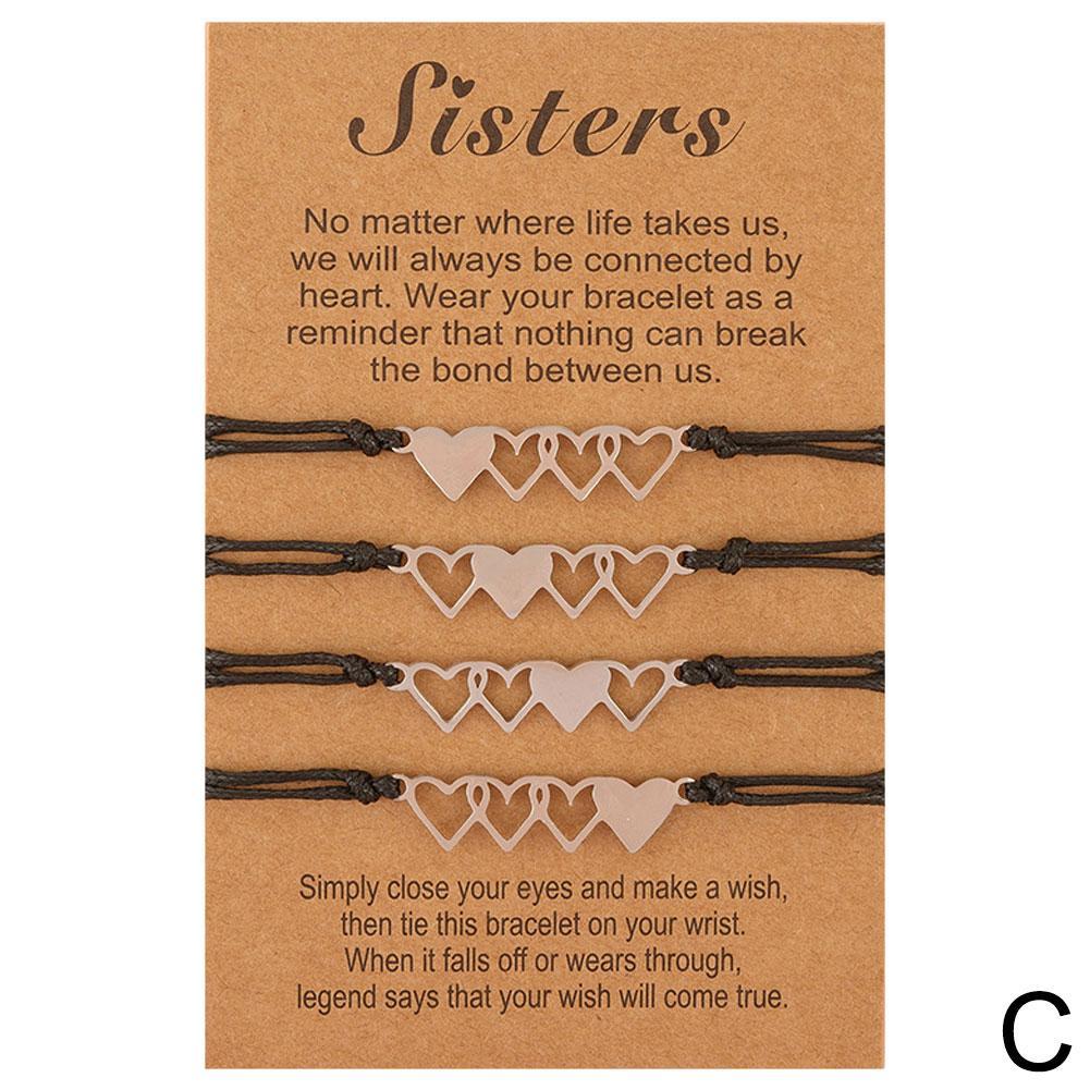 2/3/4/5Pcs Sister Card Bracelet Steel Heart-shaped Good Friend Bracelet Birthday Symbol Of Friendship: 4pcs