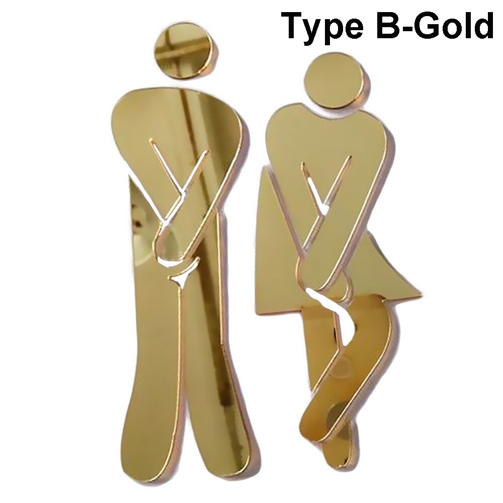 3D Vinyl Bad Spiegel Aufkleber Frau & Mann Wc Zeichen Spiegel Wand Aufkleber Home Hotel Waschraum Tür Zeichen Spiegel Aufkleber: gold Type B