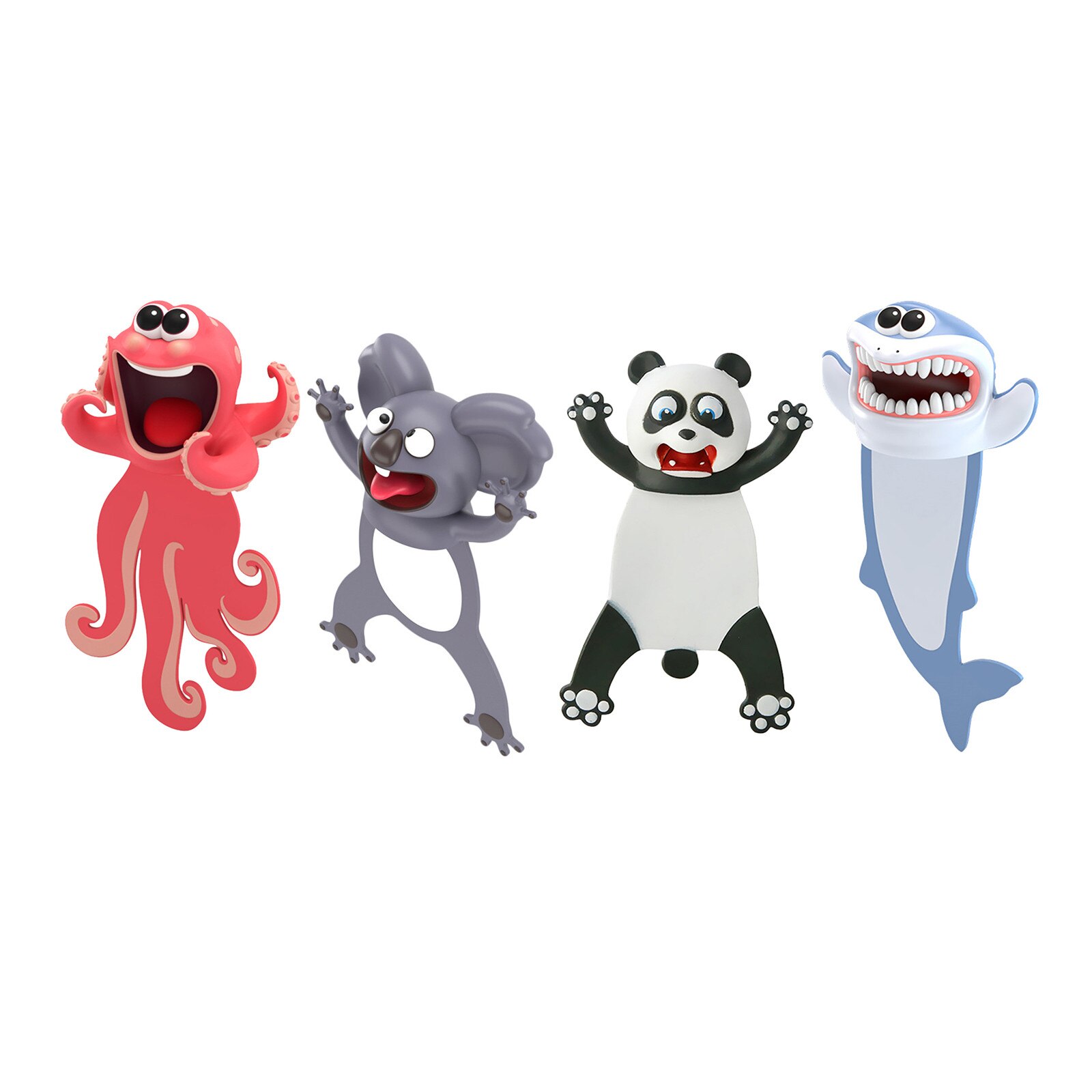 -page 3D et amusant, étiquette Koala panda poulpe requin, -page animal mignon, 4 pièces