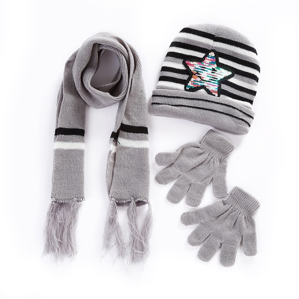 Baby peuter sjaal handschoenen muts set kinderen ster streep pailletten winter muts skimuts herfst winter