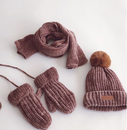 3PCS Katoenen Baby muts Sjaal Handschoenen Herfst Winter Kinderen Sjaal-kraag Jongens Meisjes Warm Mutsen Caps sjaal Sets: 10