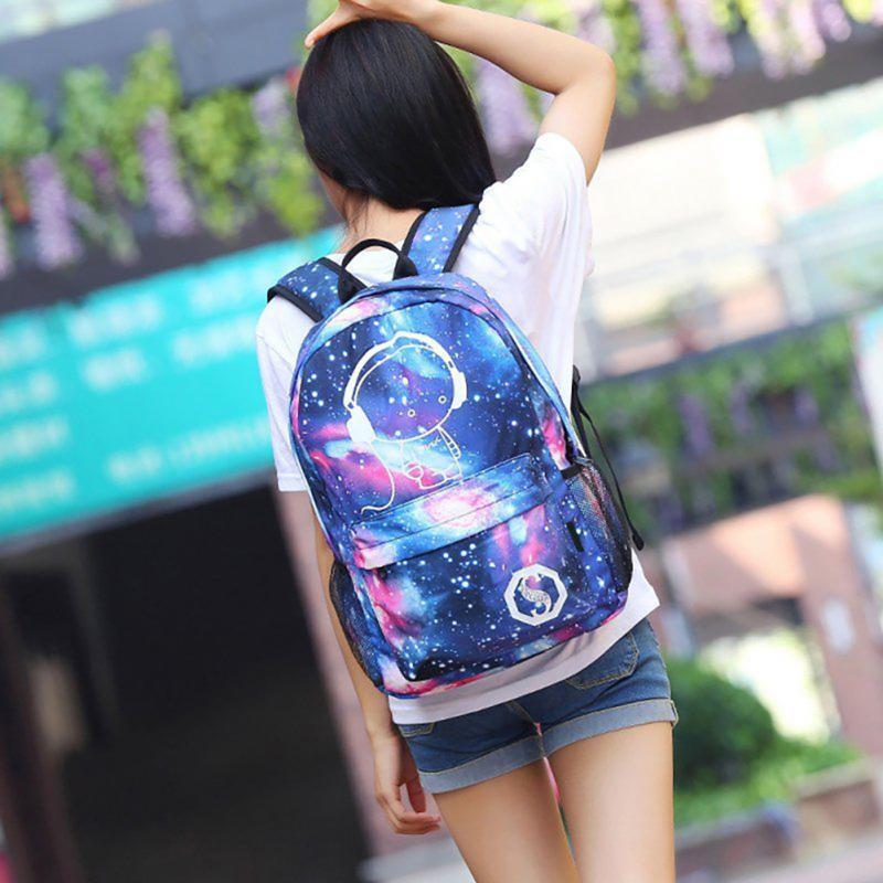 Børn skoletasker galakse plads stjerne udskrivning rygsæk til teenagepiger drenge skoletasker usb oplader tyverialås lås bogtaske