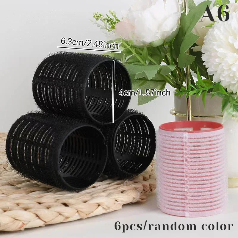 헤어롤 6pcs Hair Rollers Heatless Hair Curlers No Heat Hair Bangs Volume Self-adhesive Hook Curlers DIY Styling Tools & Accessories