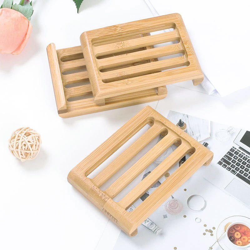Bandeja con caja de bambú Natural para el baño, soporte para jabón de baño, caja para evitar el moho, plato de drenaje para ducha