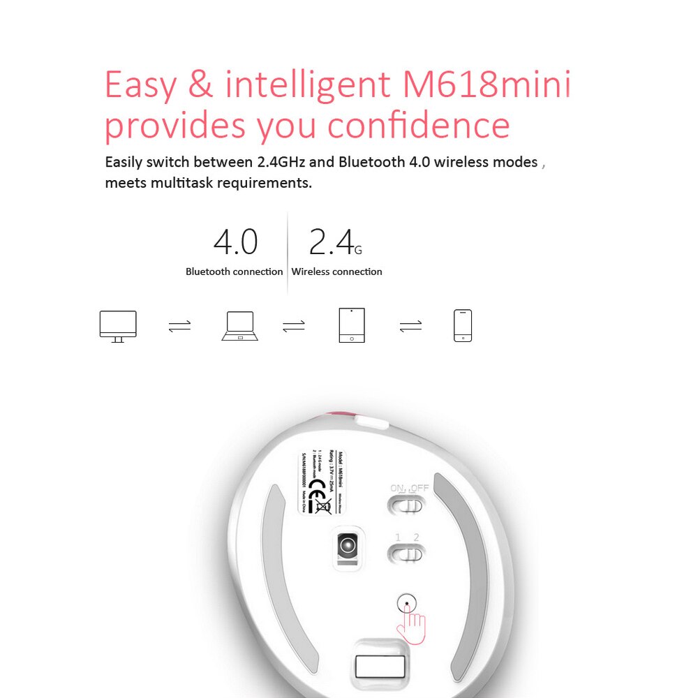 Delux M618 Mini Wireless Mouse Bluetooth 4.0+2.4GHz Recharging Game Mouse Office Laptop PC Silent Mouse Ergonomic Vertical Mouse