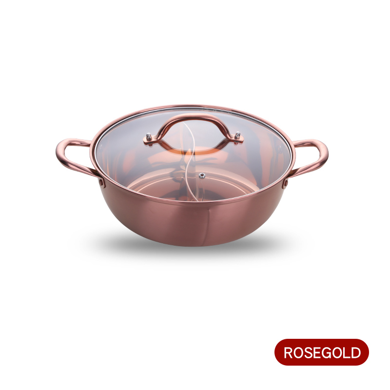 Chinese Pot Stainless Steel Cooking Pot Kitchen Utensils Single-Layer Compatible Soup Stock Pots Home Cookware: A168-Rose Gold