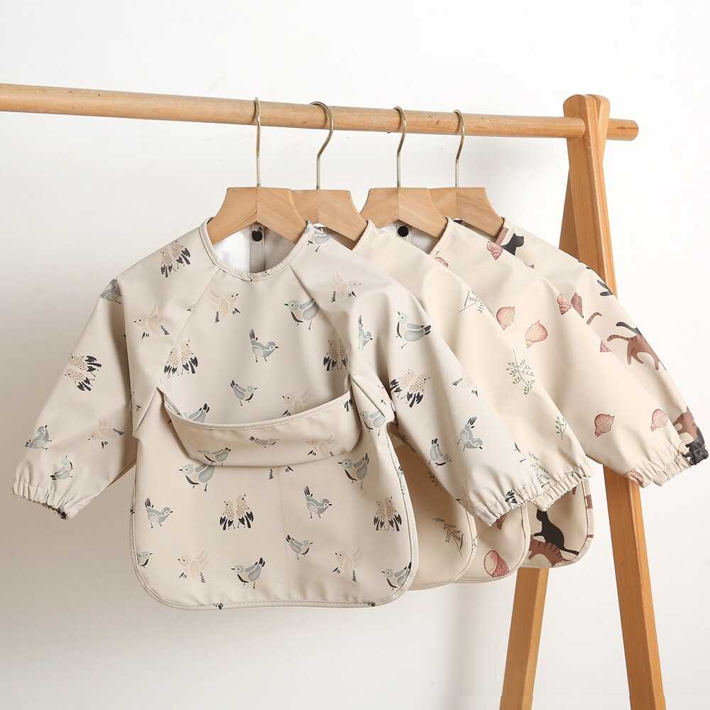 Baby Long Sleeved Bibs Children Toddler Bibs Art Crafts Waterproof Mealtime Protection Washable Easy Clean Smock for Kid