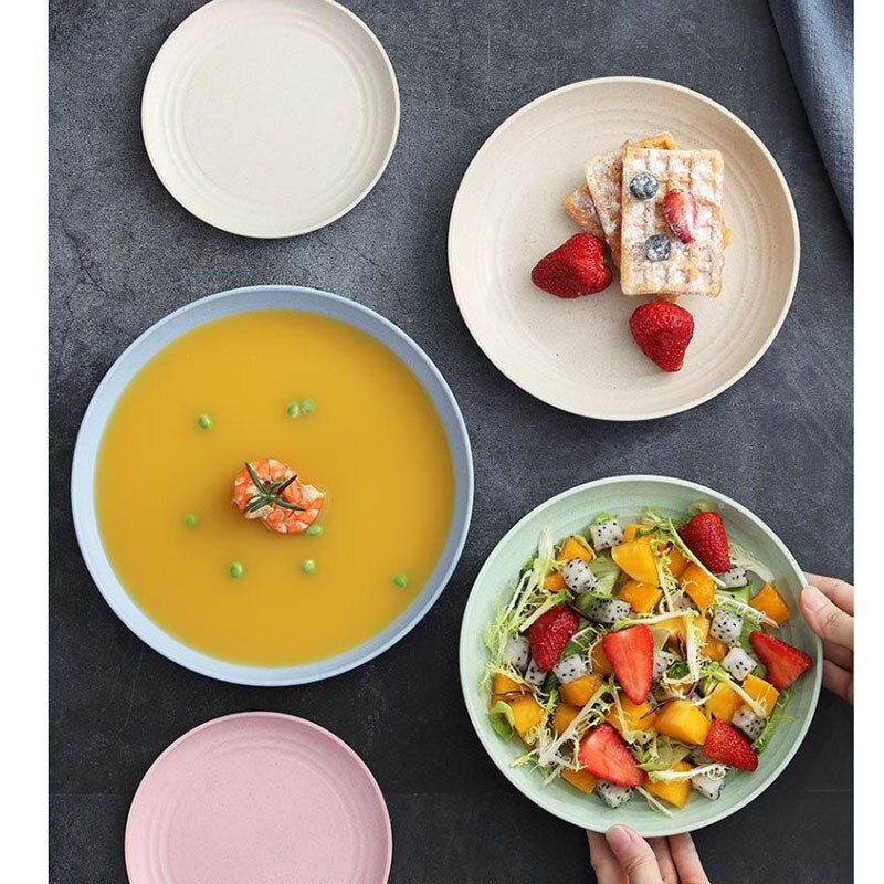4 unids/set creativa pura paja de trigo Natural postre plato Multi-función de plástico de alimentos plato postre cocina placa bandeja