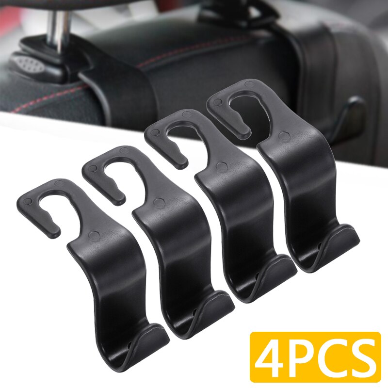 4Pcs Plastic Houder Haak Auto Seat Terug Hoofdsteun Haak Multifunctionele Zwarte Haak Voor Alle Auto Modellen Boodschappen Tas Houder