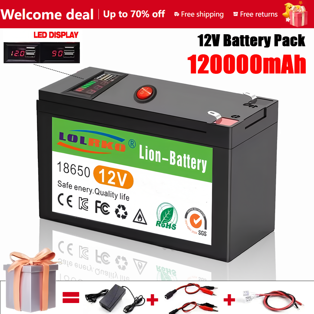 Uppgraderat lifepo 4 litiumbatteri 12v, 120ah bärbart uppladdningsbart batteri inbyggt -in 5v , 2.1a usb-strömförsörjning displayport-laddning: Orange