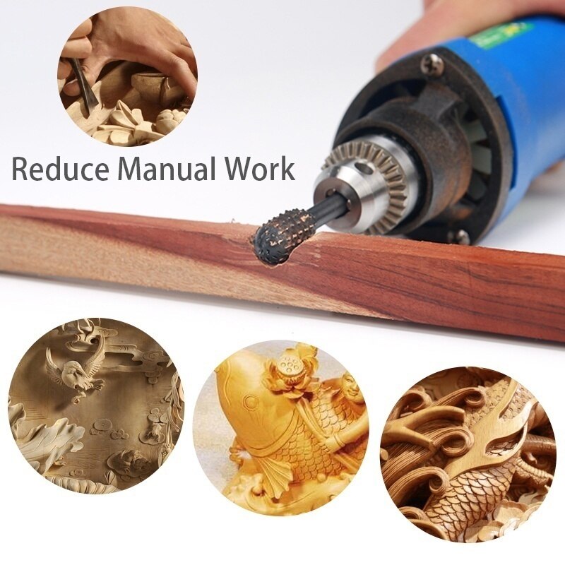 5Pcs Hss Rotary Files Burr Drill Rotating Thorn Head Electric Rotary File Bit DIY Electric Grinding Head Woodworking Tools