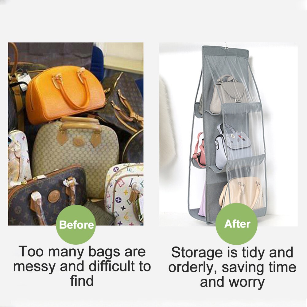 6 Pocket Foldable Hanging Bag 3 Layers Folding Shelf Bag Purse Handbag Organizer Handbag Storage Hanging Door Pocket Closet Hang