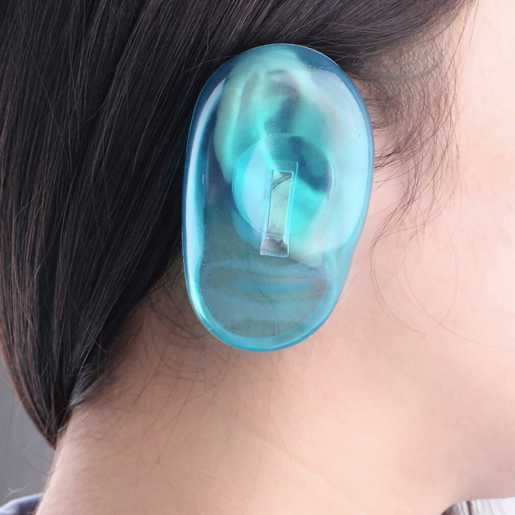 2 stuks universele, doorzichtige siliconen oorkapjes voor haarverf, beschermen de salonkleur blauw en beschermen de oren tegen de kleurstof.