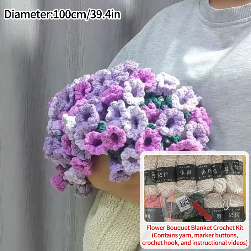 Rosebukett-teppe diy-materialepakke håndlaget blomsterbukett bursdag sammenleggbare kastetepper: Rosa