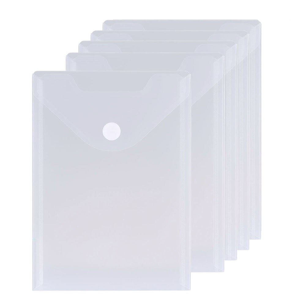 5pcs/Set A5 Clear Document Folders Poly Envelopes with Velcro Closure Plastic Invoice Receipts Pouch Organizer Bags Top Opening: Top Clear-5 Pack