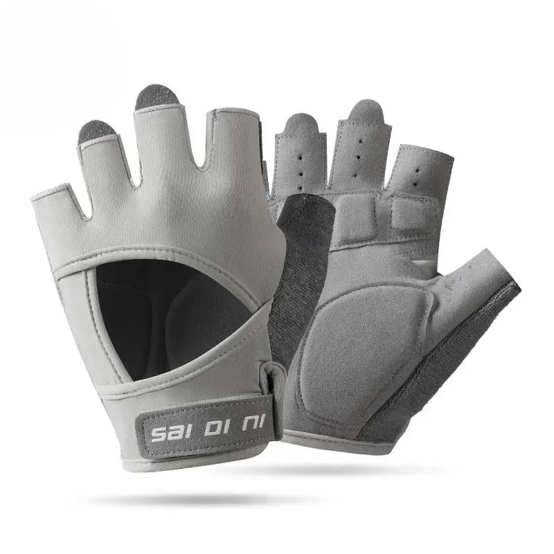 Halfvinger fietsen GYM Workout Fitnesshandschoenen voor mannen en vrouwen Slijtvast Antislip Pols Fietsen Gewichtheffen Sport: GRIJS / M