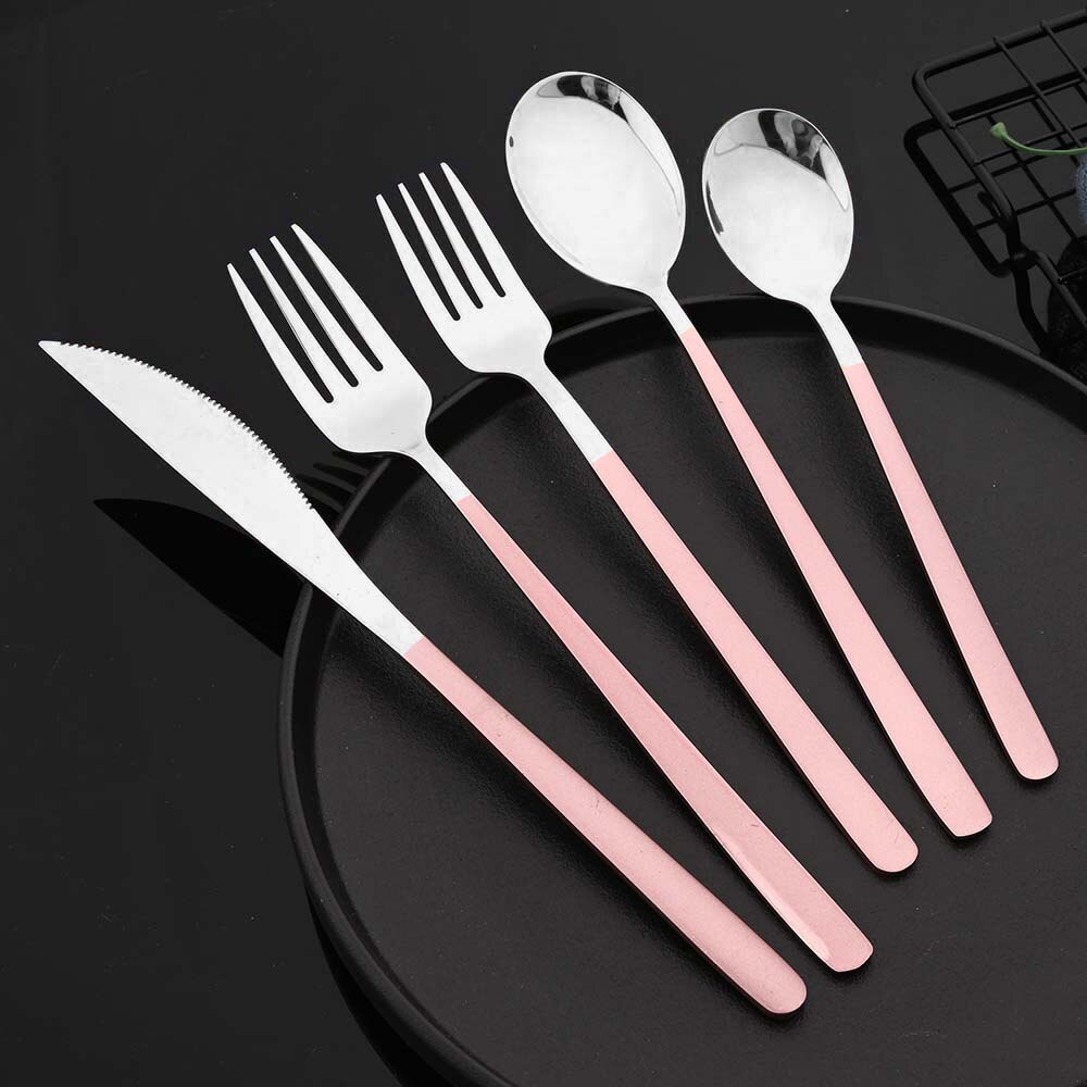 Pink Silver Dinnerware Cutlery Set 304 Stainless Steel Tableware Steak Knife Fork Dessert Spoon Flatware Silverware Set For Home