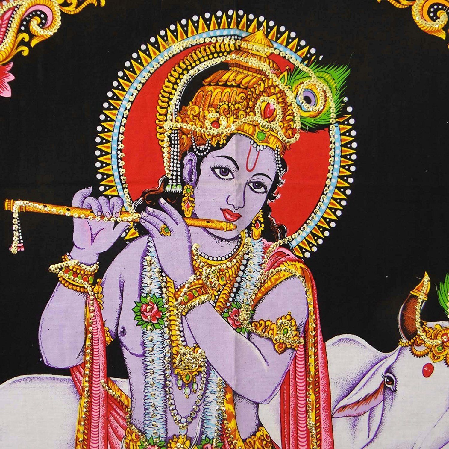 Seigneur Krishna – petite tenture murale indienne en coton, tapisserie