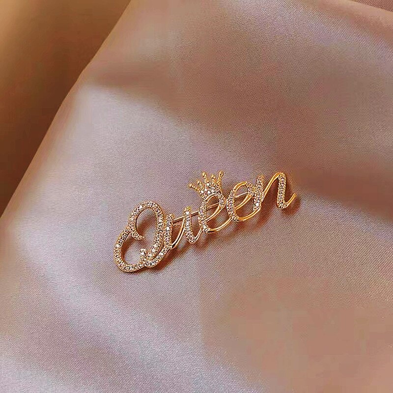 Ingelegd Rhinestone Crown Brief Broche Pin Goud &amp; Zilver Legering Kleding Accessoires Broches Voor Vrouwen Luxe Sieraden