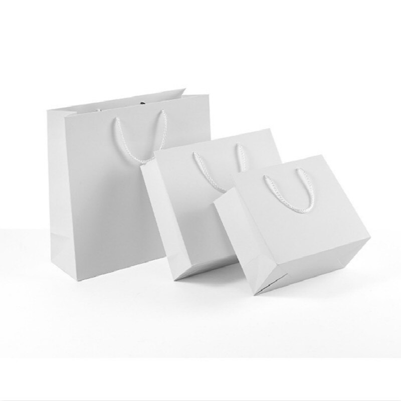 Witte Kraft Bags Met Handvatten Multifunctionele Papieren Zakken Recyclebaar Milieubescherming Zak Winkelen Kleding Tassen