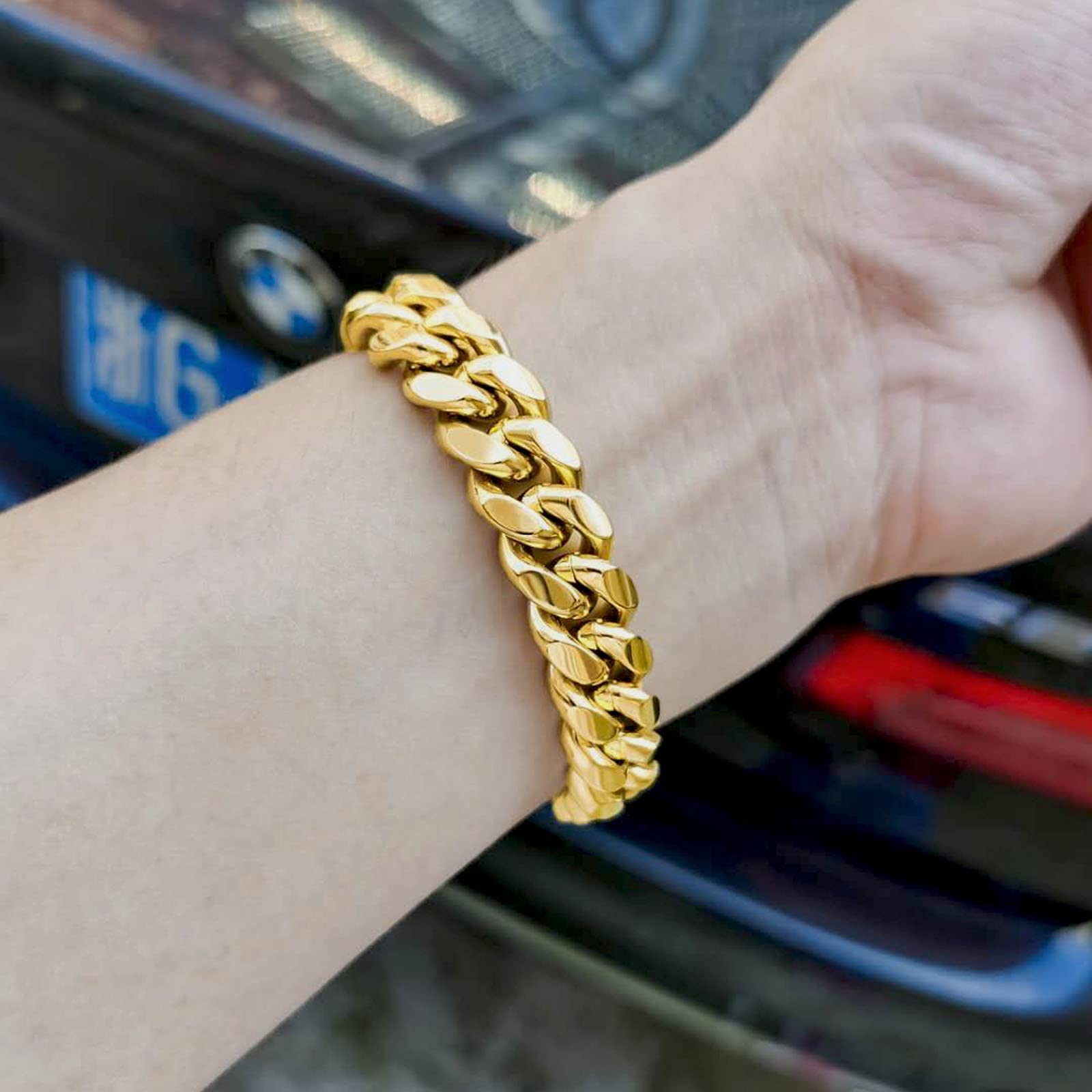 Men Stainless Steel Bracelet 6-14mm 18 K Gold Plated Miami Cuban Link Charm Bracelet For Men Pulsera Acero Inoxidable