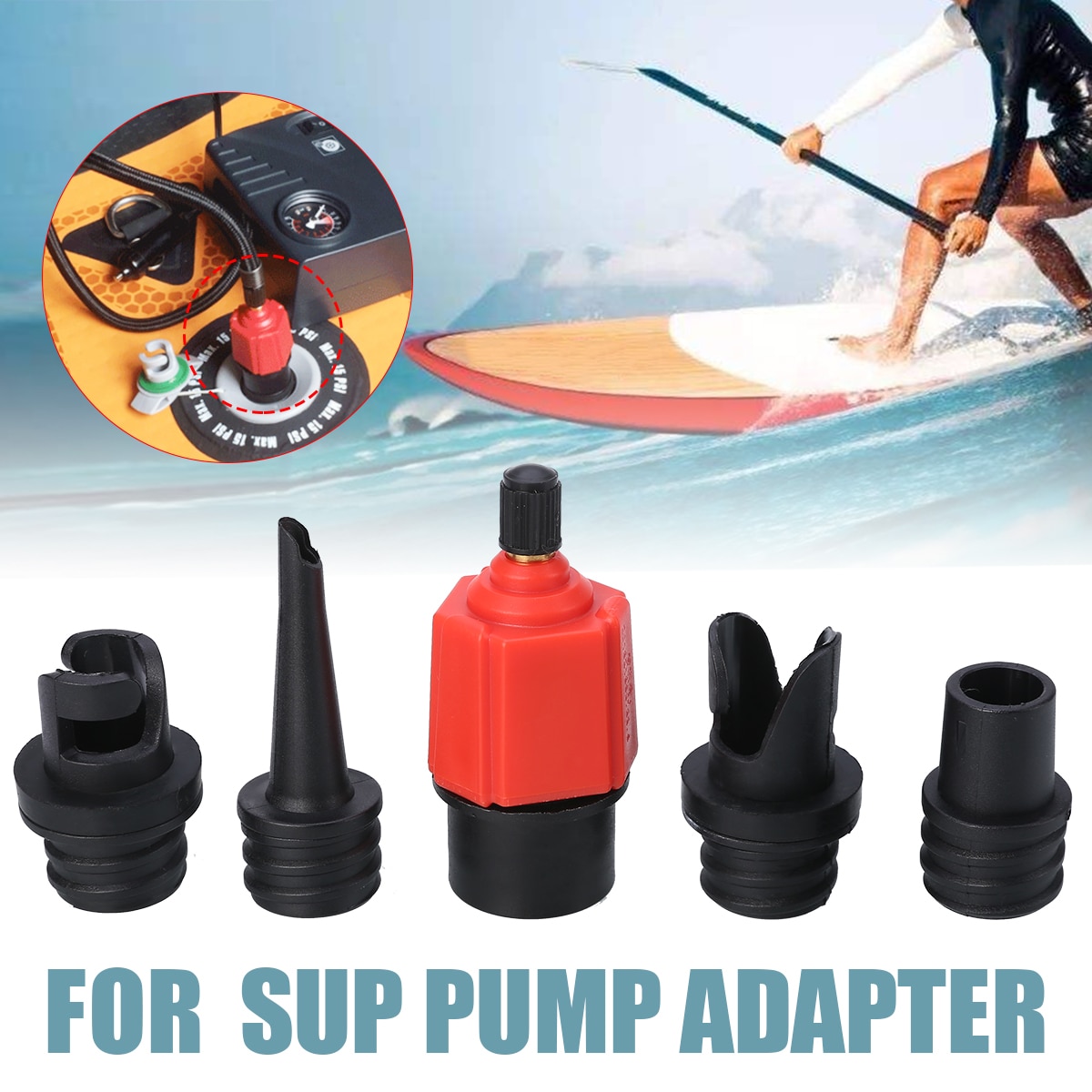 4 Nozzles Sup Pomp Adapter Opblaasbare Boot Air Valve Adapters Stand Up Paddle Board Kajak Surfen Accessoires