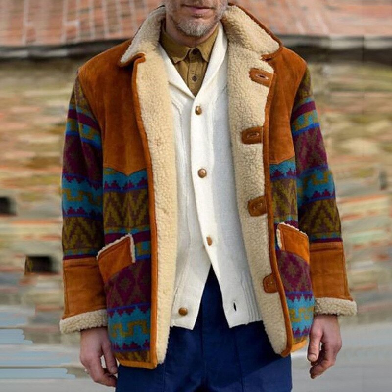 Men's Warm Suede Coat Male Winter Wool Fleece Long Overcoat Outerwear Men Brown Long Trench jacket: XXL