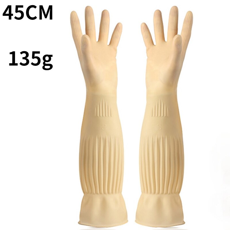 1 paar Verlängern Geschirr Reinigung Handschuhe Silikon Gummi Gericht Waschen Handschuh für Haushalt Wäscher Küche sauber Werkzeug: 45CM Gelb / S