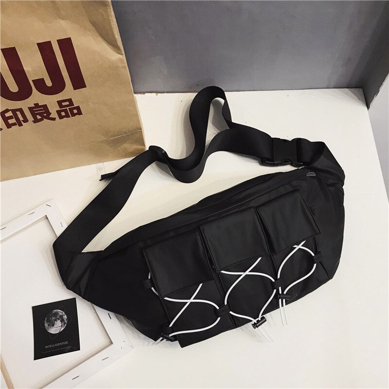 Marca original grande-capacidade saco de peito de rua personalidade trabalho feito com ferramentas saco de função casal tendência japonesa saco de desporto saco do mensageiro: Black