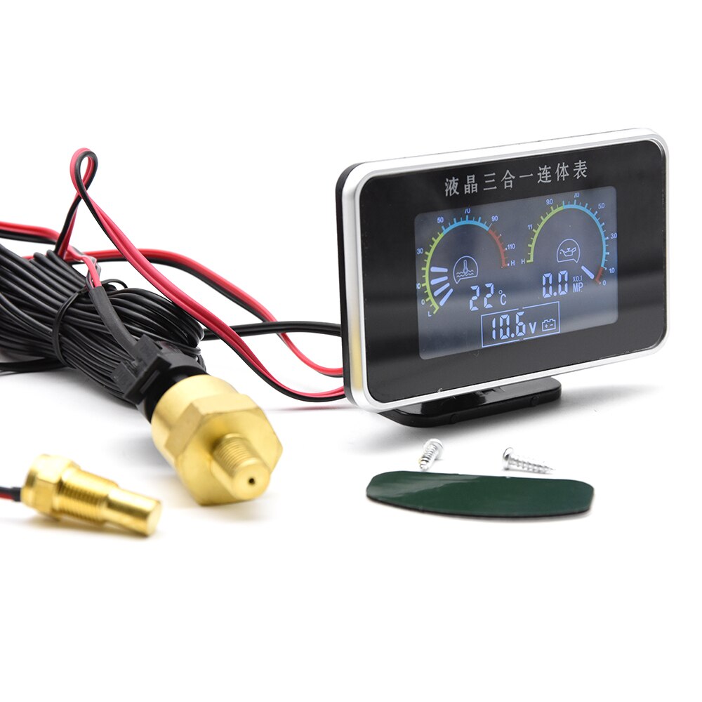 HD 3 In 1 LCD Digital Car truck water temp gauge Voltmeter Oil pressure Meter Thermometer Sensor 10mm Auto Boat temperature moto