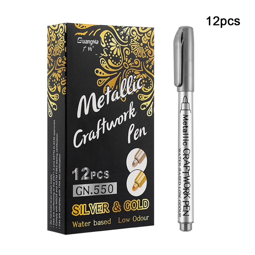 1/12pcs Waterproof Permanent Paint Marker Pens Gold Silver For Drawing Students School Office Supplies DIY Marker Craftwork Pen: 12 silver