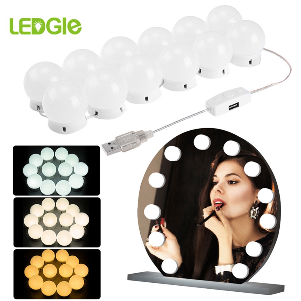LEDGLE lampa doprowadziło nad lustro makijaż żarówka Hollywood próżność światła bezstopniowa ściemniająca lampa ścienna 6 10 12 14 zestaw żarówek robić toaletka
