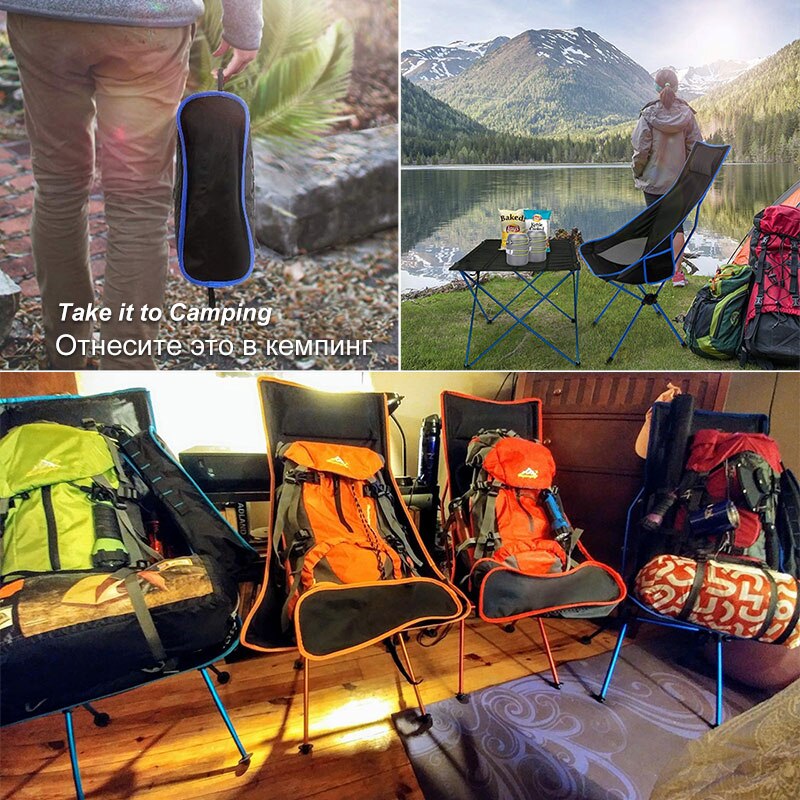 Bärbar hopfällbar stol utomhus camping resa fiskestol 150kg maxload bbq hemmakontor säte månstol стул для кемпинга 캠핑의자